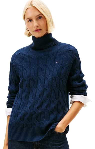 Ladies Tommy Hilfiger Cable Knit Soft Wool Relaxed Jumper