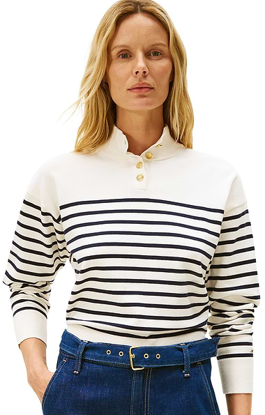 Ladies Tommy Hilfiger Stripe Mock Neck Jumper