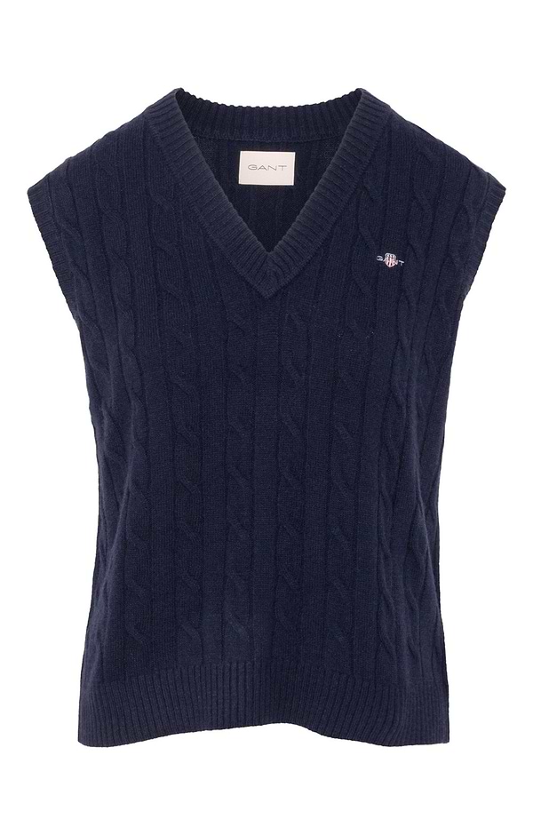 Ladies Gant Lambswool Cable Knit V Neck Tank