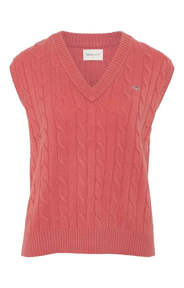 Ladies Gant Lambswool Cable Knit V Neck Tank