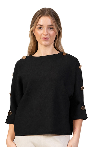 Ladies Button Sleeve Batwing Jumper