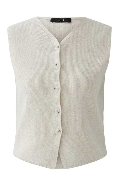 Ladies Oui Wool Rich Button Knit Tank Top