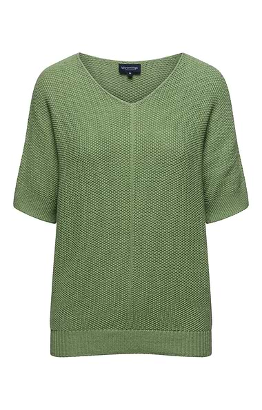 Ladies Moss Stitch 3/4 Sleeve V Neck Jumper