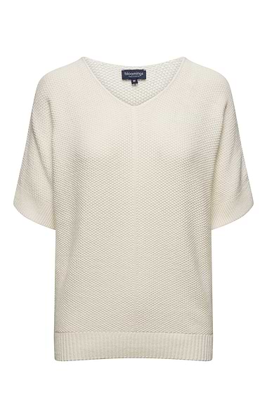 Ladies Moss Stitch 3/4 Sleeve V Neck Jumper