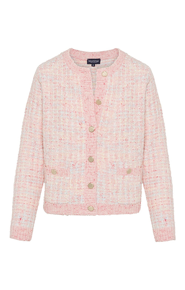 Ladies Boucle Check Crew Neck Cardigan