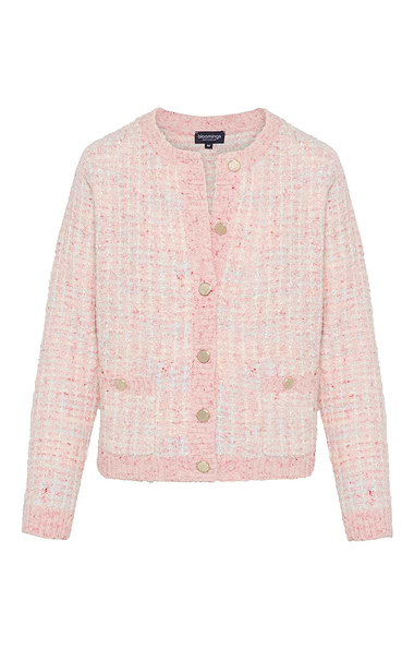 Ladies Boucle Check Crew Neck Cardigan