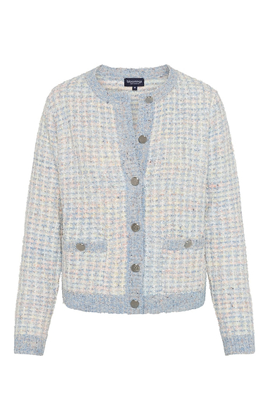 Ladies Boucle Check Crew Neck Cardigan