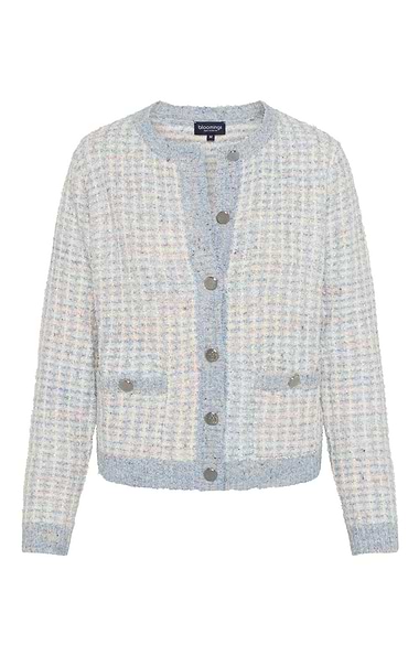 Ladies Boucle Check Crew Neck Cardigan