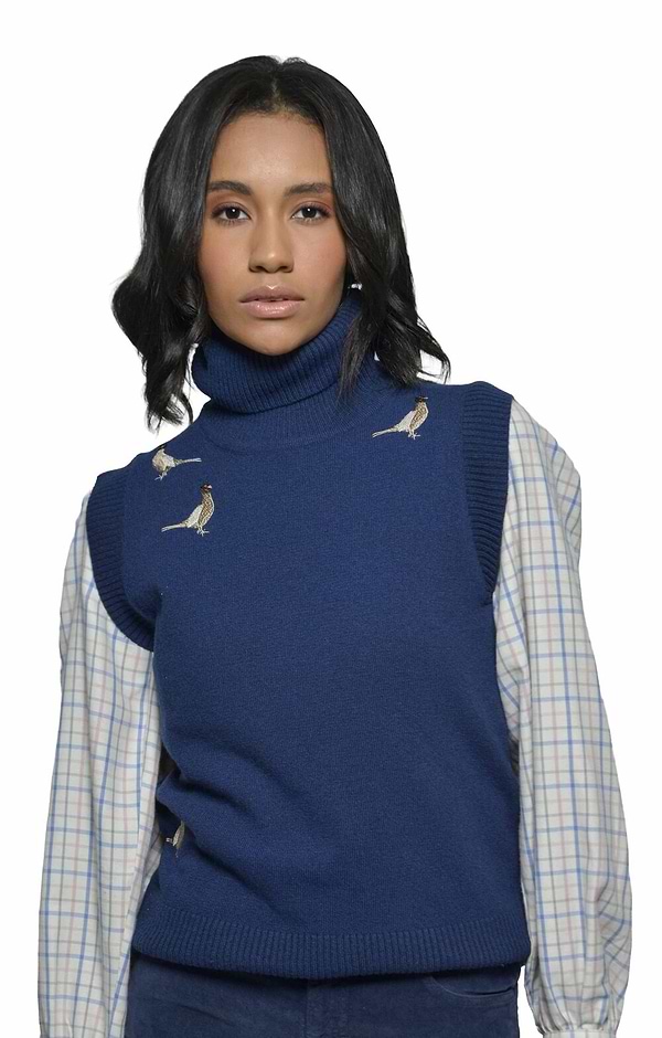 Ladies Pheasant Sleeveless Knit Roll Neck