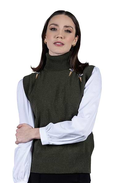 Ladies Pheasant Sleeveless Knit Roll Neck