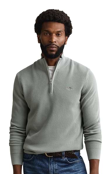 Men's Gant Micro Textured Cotton Half-Zip Sweater