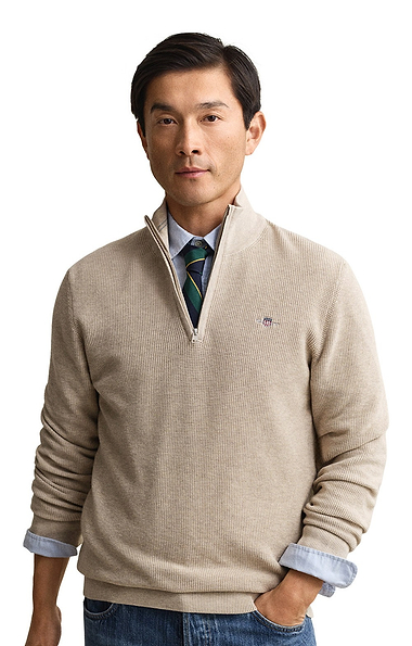 Men's Gant Micro Textured Cotton Half-Zip Sweater