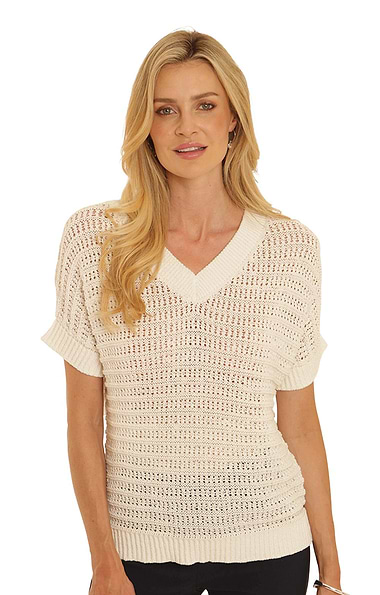 Ladies Pomodoro V-neck Open Knit Jumper