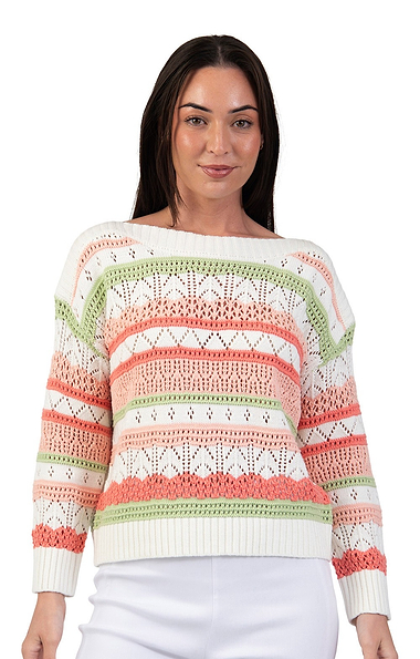 Ladies Pointelle Stripe Jumper