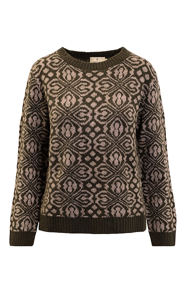 Ladies Wool Alpaca Patterned Crew Neck Jumper