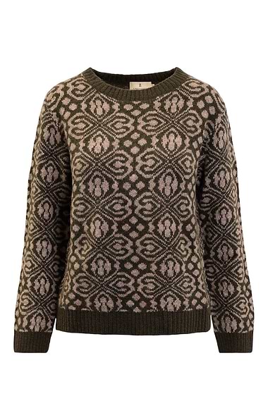 Ladies Wool Alpaca Patterned Crew Neck Jumper