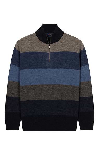 Men’s Striped Lambswool Half-zip Knit