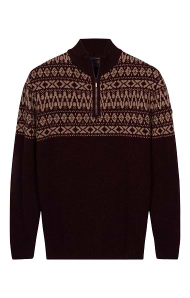 Men’s Jacquard Knit Fairisle Half Zip Sweater