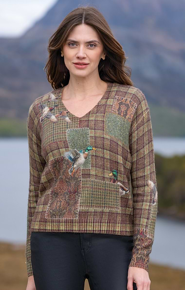 Ladies Duck Tartan V-Neck Jumper