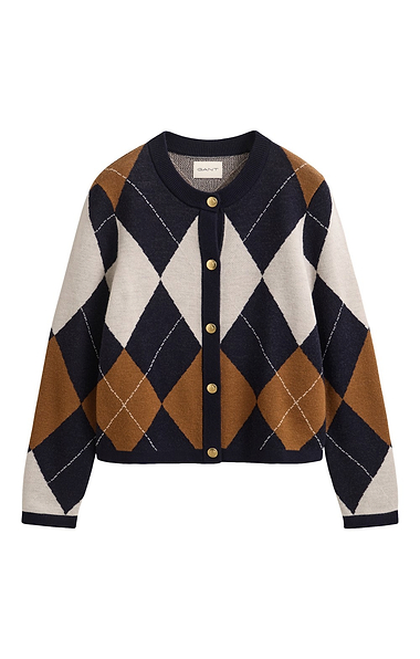 Ladies Gant Argyle Crew Neck Cardigan
