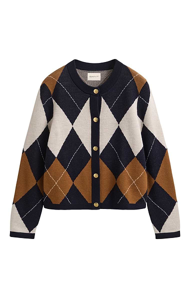 Ladies Gant Argyle Crew Neck Cardigan