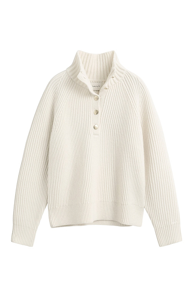 Ladies Gant Lambswool Ribbed Half Button Knit