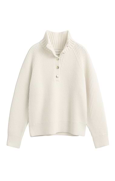 Ladies Gant Lambswool Ribbed Half Button Knit