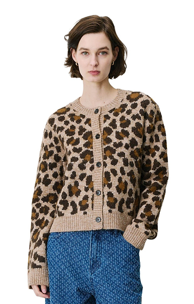 Ladies Grace & Mila Agnes Leopard Knit Cardigan