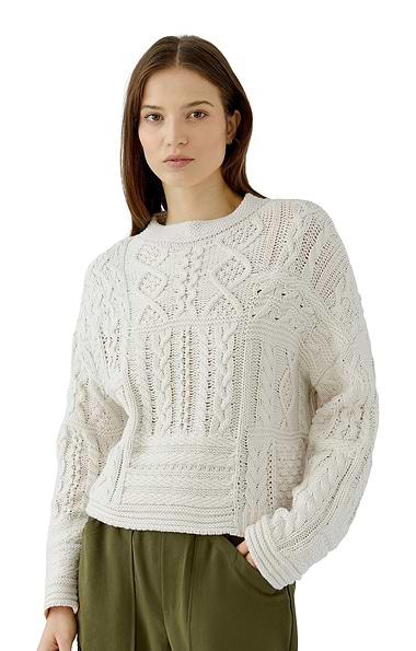 Ladies Oui Patchwork Cable Knit Jumper