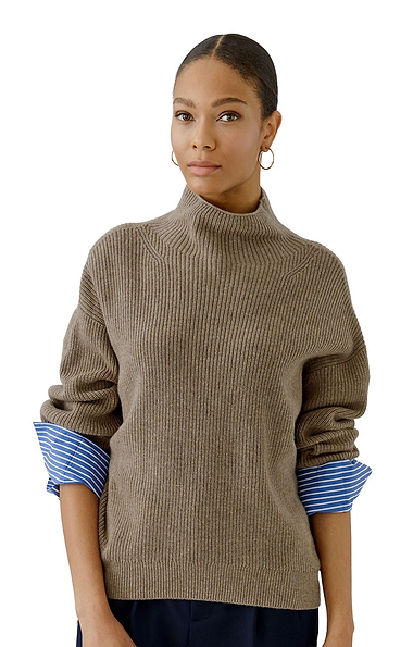 Ladies Oui Knit Rib Funnel Neck Jumper