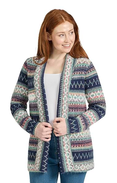 Ladies Aztec Border Cardigan