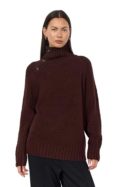 Ladies Moss Stitch Button Detail Funnel Neck Jumper