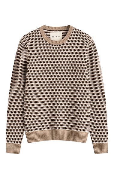 Men's Gant Textured Three-Tone Wool Blend Crew Neck Jumper