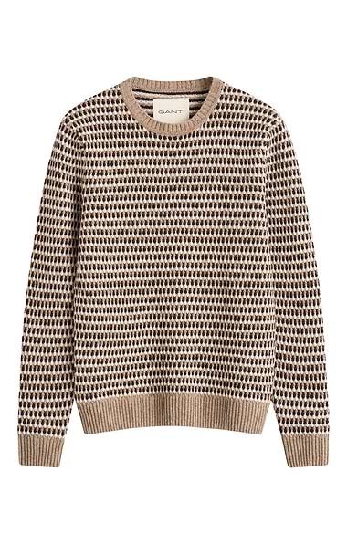 Men's Gant Textured Three-Tone Wool Blend Crew Neck Jumper