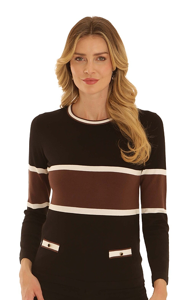 Ladies Pomodoro Contrast Stripe Knit Jumper