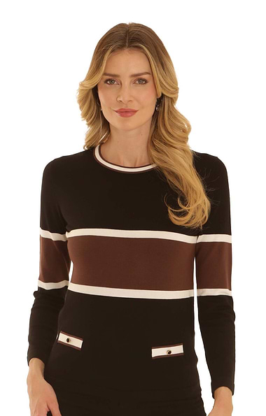Ladies Pomodoro Contrast Stripe Knit Jumper