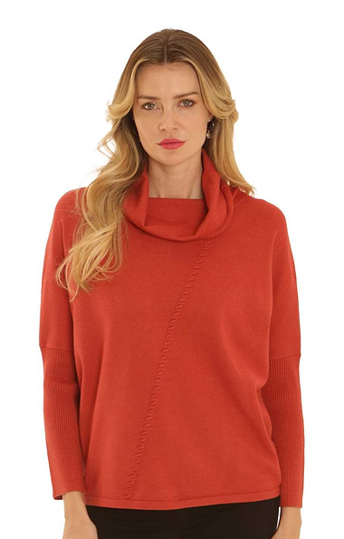 Ladies Pomodoro Cowl Neck Whipstitch Jumper