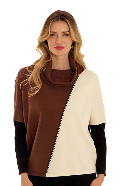 Ladies Pomodoro Colour Block Cowl Neck Jumper