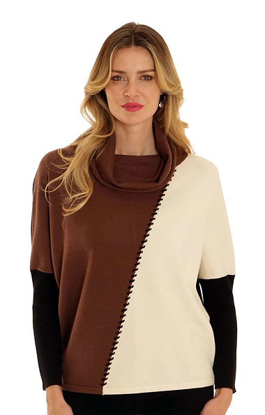 Ladies Pomodoro Colour Block Cowl Neck Jumper