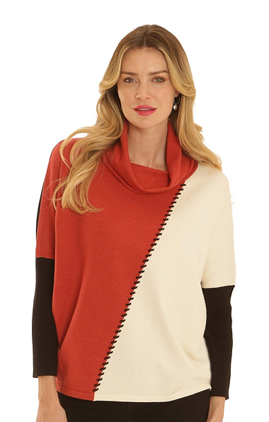 Ladies Pomodoro Colour Block Cowl Neck Jumper