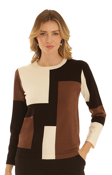 Ladies Pomodoro Colour Block Crew Neck Jumper