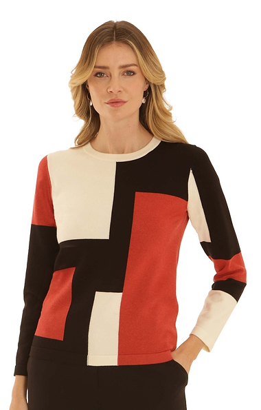 Ladies Pomodoro Colour Block Crew Neck Jumper