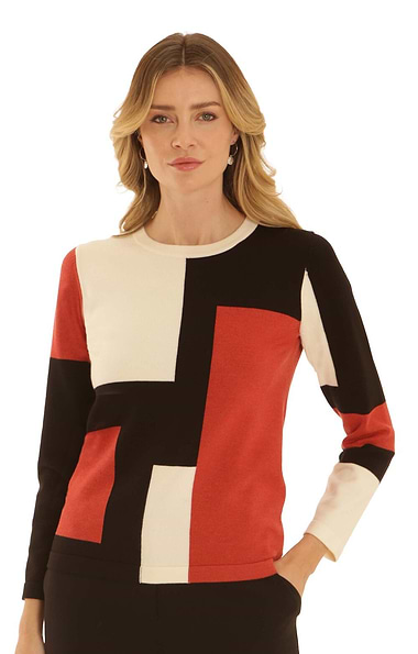Ladies Pomodoro Colour Block Crew Neck Jumper