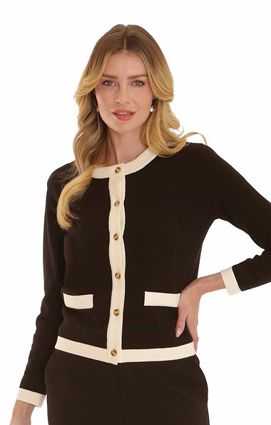 Ladies Pomodoro Contrast Trim Cardigan