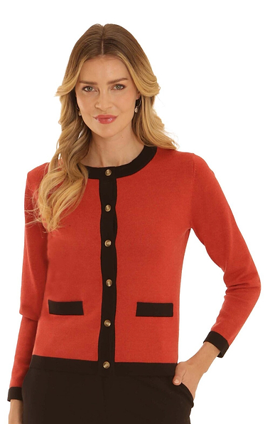 Ladies Pomodoro Contrast Trim Cardigan