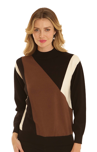 Ladies Pomodoro Colour Block Turtle Neck Jumper
