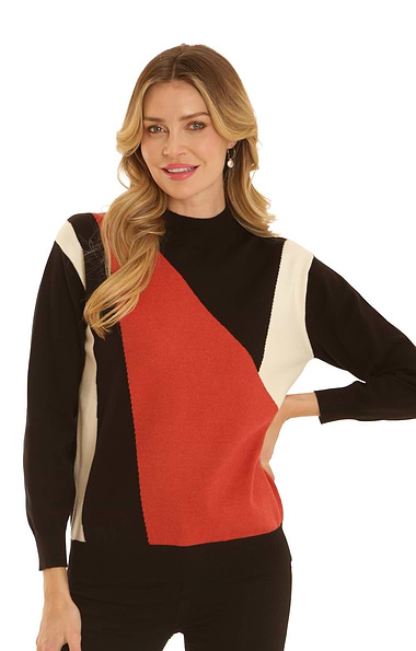 Ladies Pomodoro Colour Block Turtle Neck Jumper