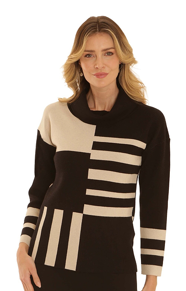 Ladies Pomodoro Jacquard Stripe Cowl Neck Jumper