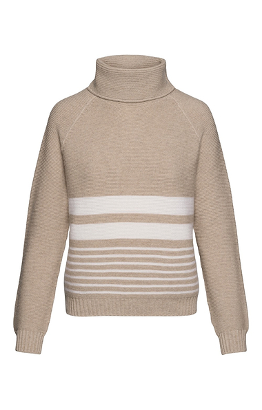Ladies Hawico Cashmere Stripe Roll Neck Jumper