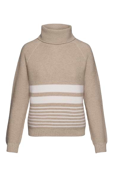Ladies Hawico Cashmere Stripe Roll Neck Jumper